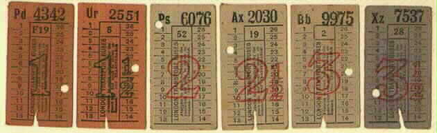 Tickets for buses from 1950s